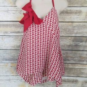 (28) Jessica Simpson Red Halter Top, Small, Backless, Silk Fabric